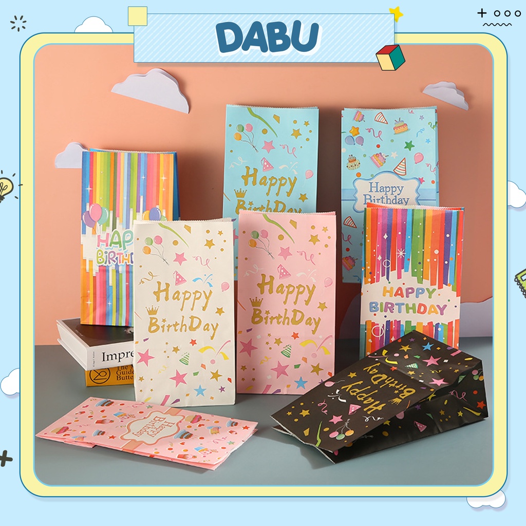 Combo 10 túi giấy gói quà sinh nhật quà tặng DABU túi giấy đứng túi quai xách happy birthday