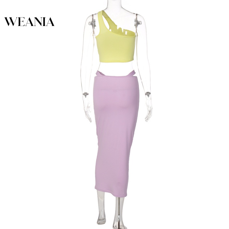 Set Áo Tank Top Màu Trơn Và Chân Váy Lưng Cao Thời Trang Cho Nữ