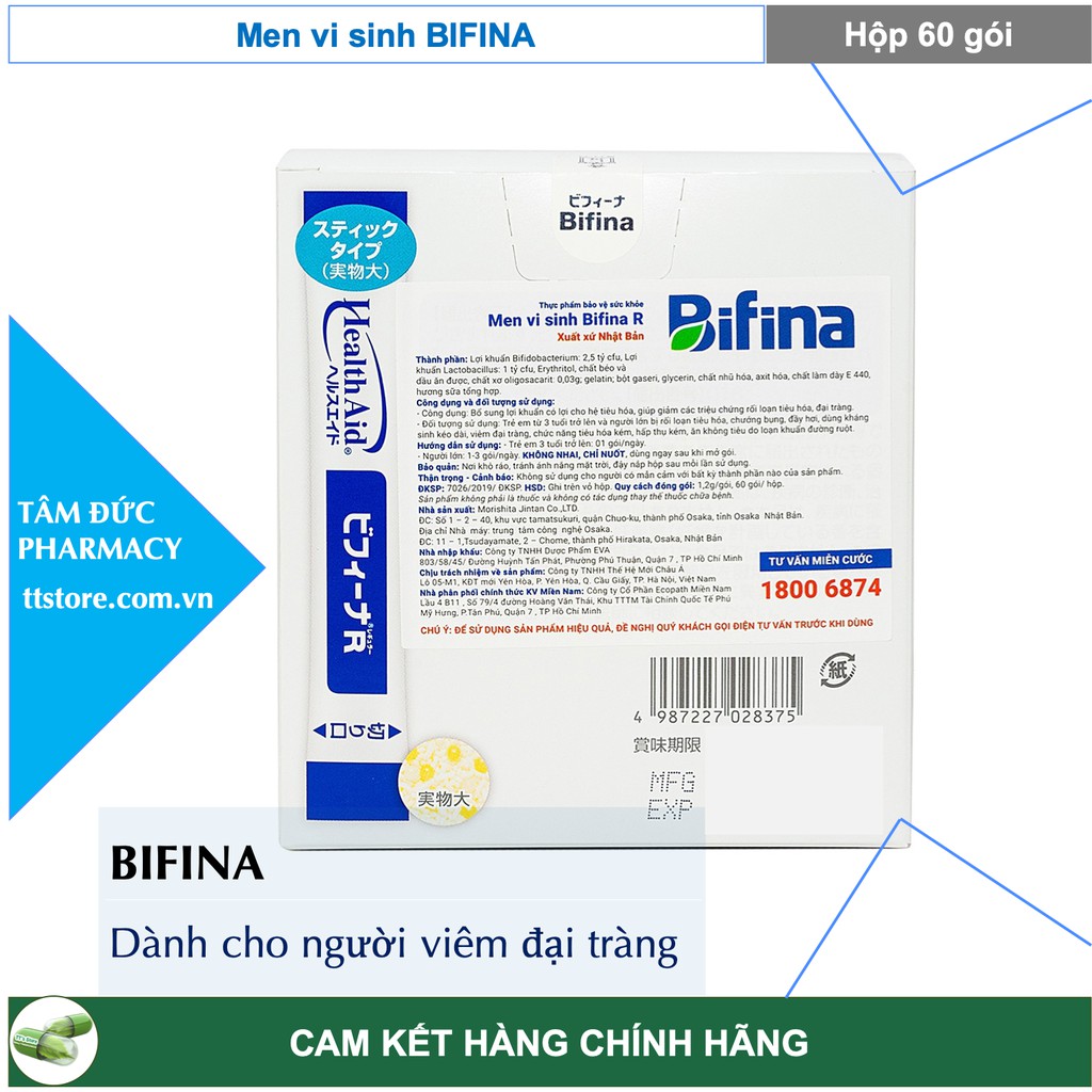 Men vi sinh BIFINA [Hộp 60 gói]