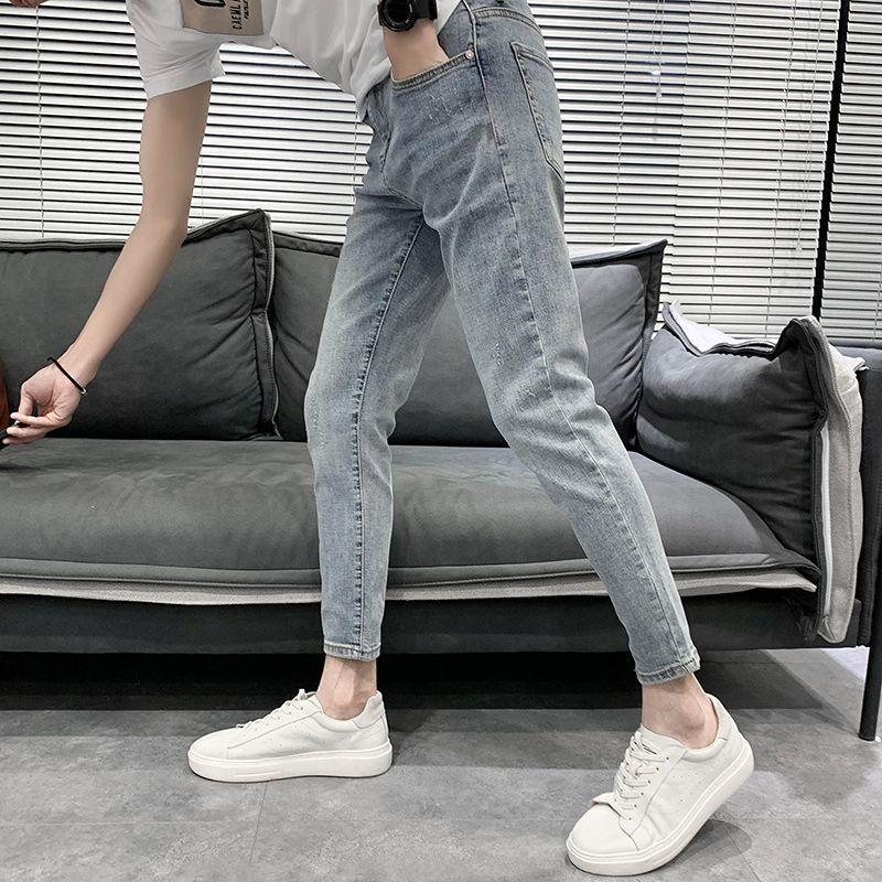 2022 Quần Jean Rách Mỏng Phiên Bản han han cultivate one s Màu Sáng Thời Trang Mùa Hè Cho Nam joker chao pai