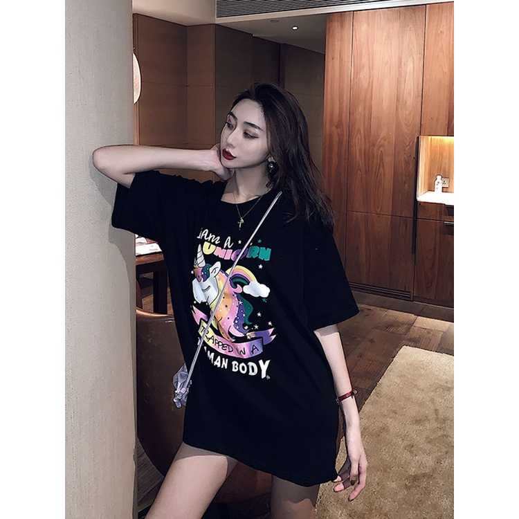 Áo Thun Tay Ngắn Cổ Tròn Dáng Rộng In Hình Hươu Hoạt Hình May Mắn Phong Cách Hàn Quốc Thời Trang Cho Học Sinh