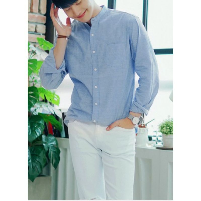 Áo sơ mi nam dài tay cổ trụ