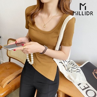 Áo Thun Tay Ngắn Xẻ Tà Bên Hông Màu Trắng Thời Trang Mùa Hè Hàng Mới Dành Cho Bạn Nữ