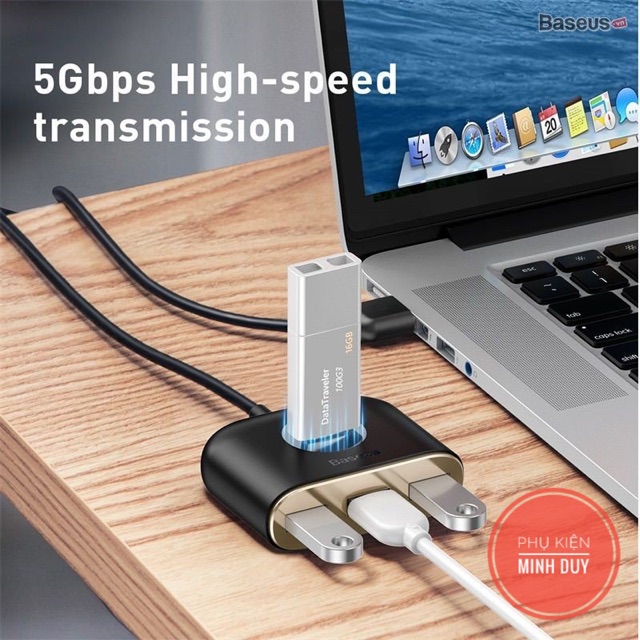 Bộ HUB chia cổng USB Baseus Square Round 4 in 1 (Type-c/ USB 3.0 to USB3.0*1 + USB2.0*3 Smart Adapter)