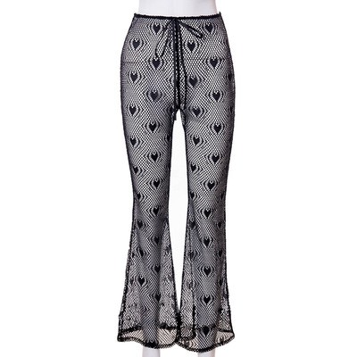 W21PT148 European and American women's 2021 summer new solid color mesh pattern perspective flared trousers casual pant