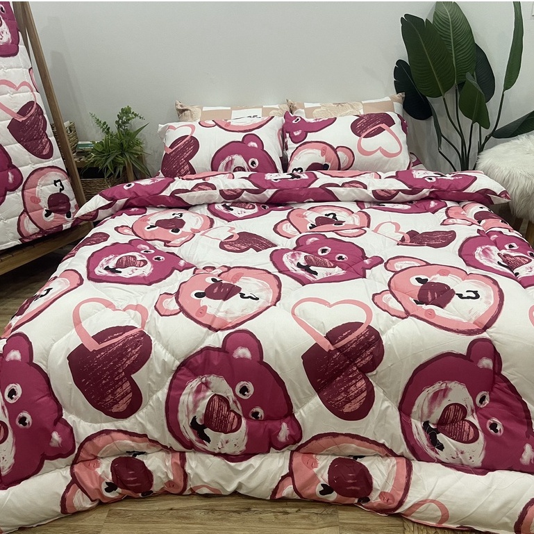 Bộ ga trải giường và vỏ gối chăn phao trần bông 5 món cotton poly | BigBuy360 - bigbuy360.vn