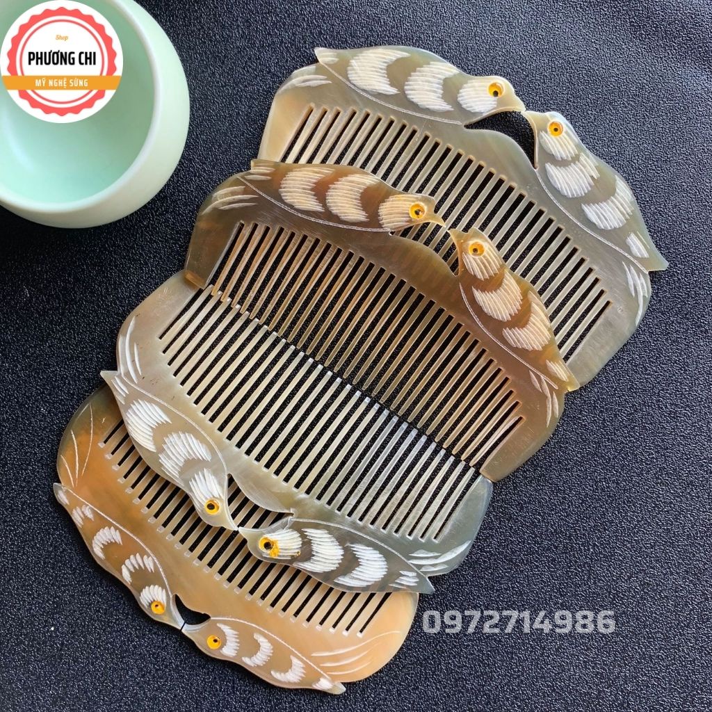Lược sừng đôi chim trắng nưa đẹp dai 12cm, lược chải tóc gỡ rối massage đầu | Mỹ nghệ phương chi