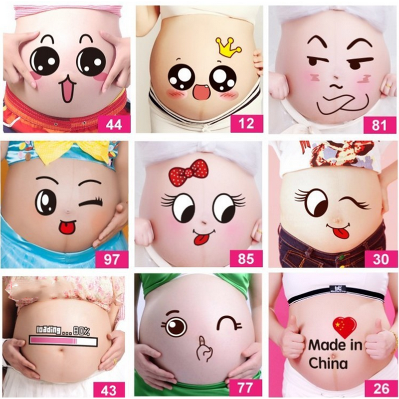 Miếng dán bụng bầu hình biểu cảm gương mặt kiểu hoạt hình dễ thương xinh xắn dùng trong chụp ảnh