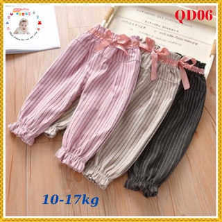 Quần dài bé gái , quần kẻ sọc dài bo chun ống đính bèo nơ cập siêu xinh size 10-17kg QD04