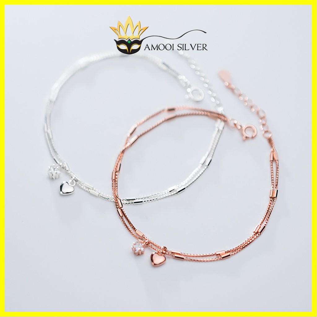 Lắc tay bạc S925 dây đôi trái tim ngôi sao - Amooi Silver AT43