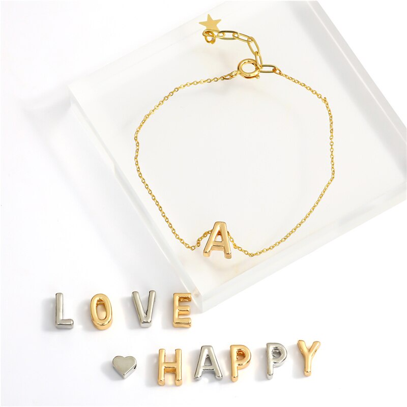 Bộ 5 mặt vòng cổ hợp kim kẽm mạ bạc hình trái tim khắc chữ cái A-Z dùng làm trang sức vòng đeo tay/vòng cổ