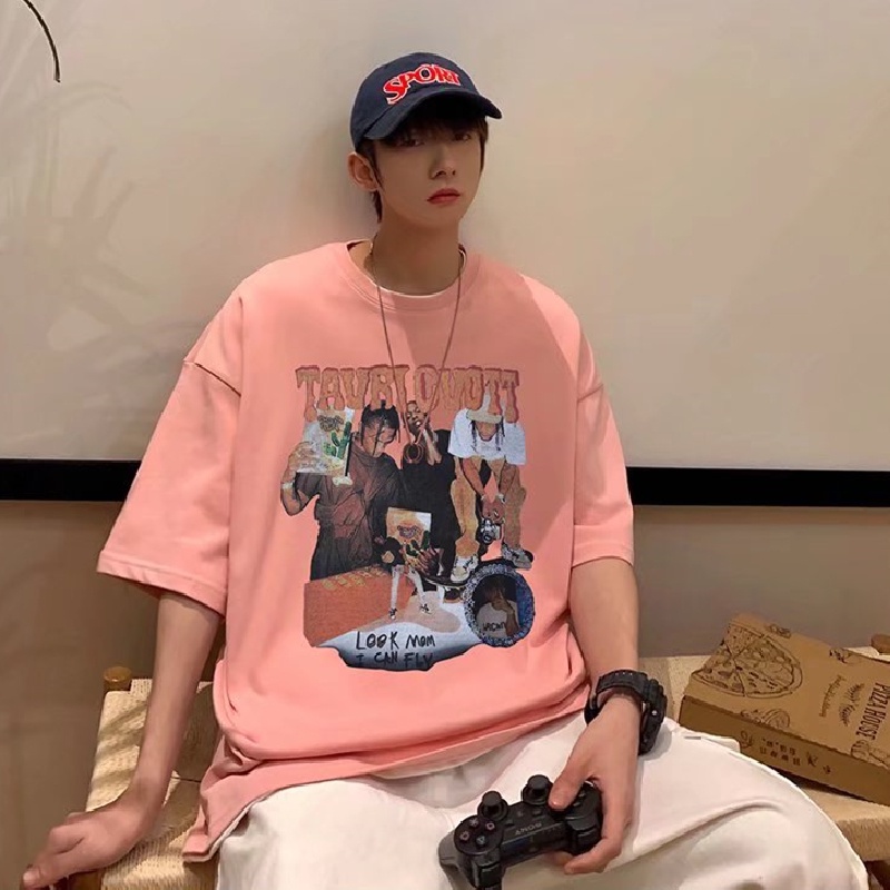 Áo Thun Tay Ngắn Dáng Rộng In Họa Tiết Hoạt Hình Phong Cách Hàn Quốc Thời Trang Mùa Hè Cho Nam Size M-5XL