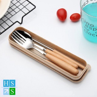 [SaLe 100%] Bộ Thìa Đũa Dĩa INox Cán Gỗ Lúa Mạch .LV