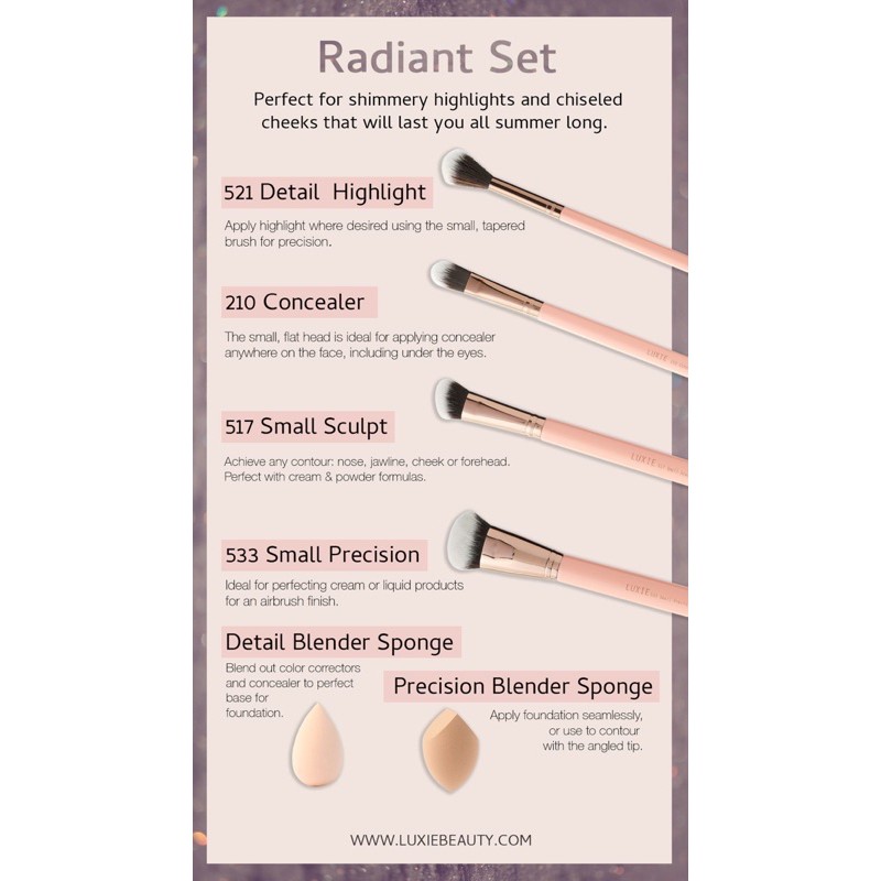 Bộ cọ trang điểm Luxie Beauty (Radiant set, Luxie Glitter and Gold set, Complete face set) | BigBuy360 - bigbuy360.vn