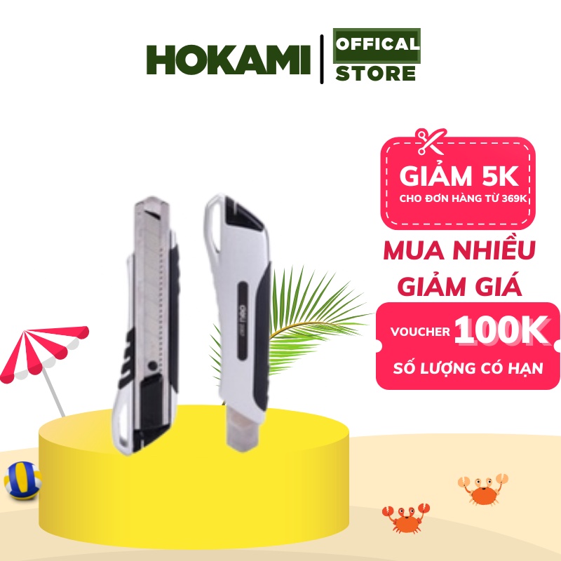 Dao rọc giấy cao su mềm Deli, loại 8 lưỡi tách rời, Bạc - E2057 - HOKAMI STORE