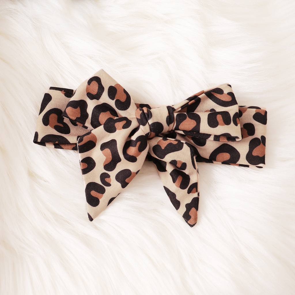 Áo liền quần Mikrdoo bằng cotton tay dài in họa tiết da báo có băng đô đáng yêu kiểu mùa thu cho em bé