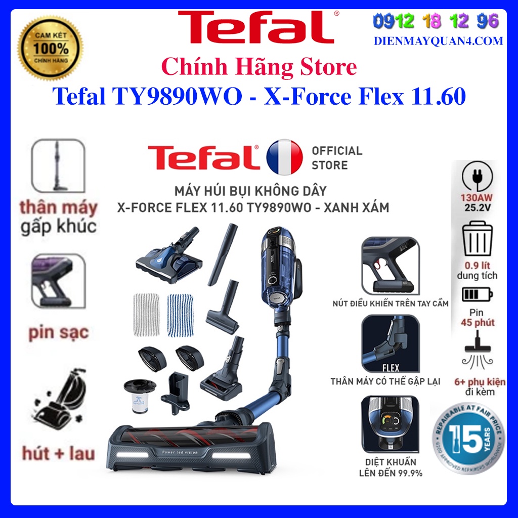 [Mã ELHAMS5 giảm 6% đơn 300K] Máy Hút Bụi Lau Sàn Không Dây Tefal TY9890WO - X-Force Flex 11.60