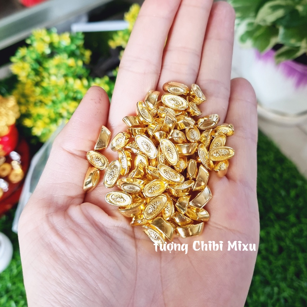 Combo 10 thỏi vàng Thần Tài kim loại size nhí 11x5x4mm
