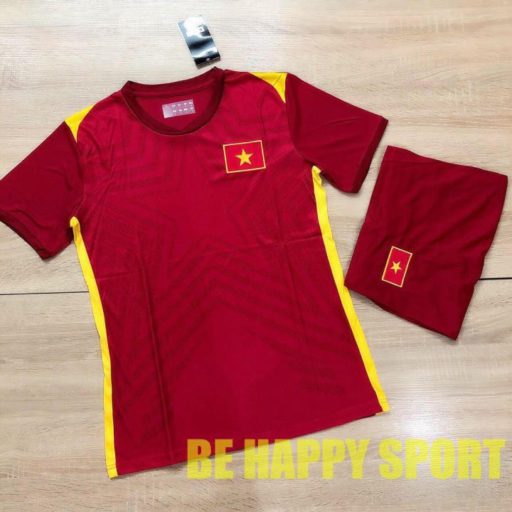 Đồ đá bóng Việt Nam Màu Đỏ Mẫu Thi Đấu Thun Thái Cực Chất 2021 - Áo Đá Bóng PP Bởi Be Happy Sport