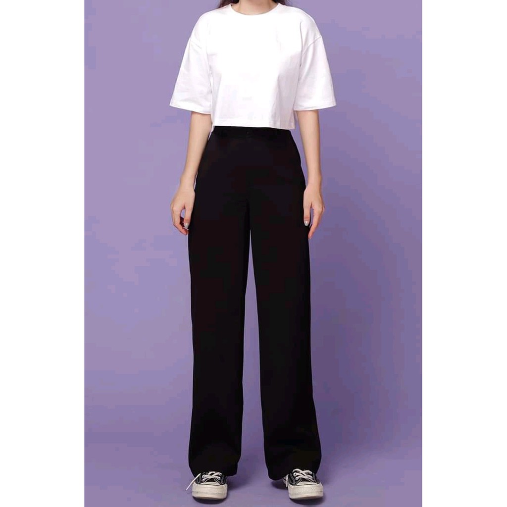 Quần vải ống suông dài lưng cao nữ