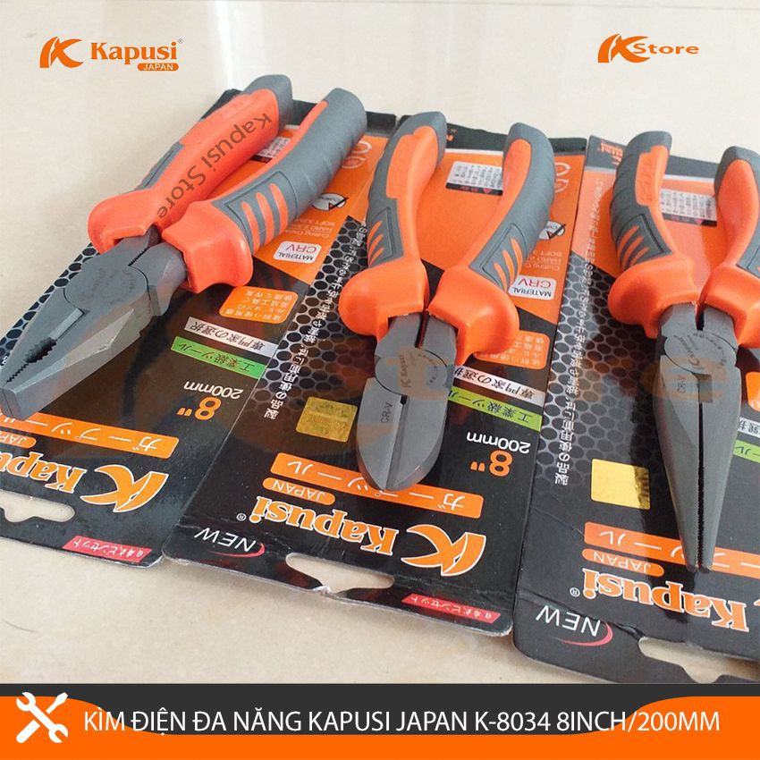 Kìm Điện Đa Năng Kapusi Japan K-8034 8inch/200mm Thép CRV Cao Cấp Siêu Bền, Kìm Cắt Dây Điện Kiểu Nhật cao cấp