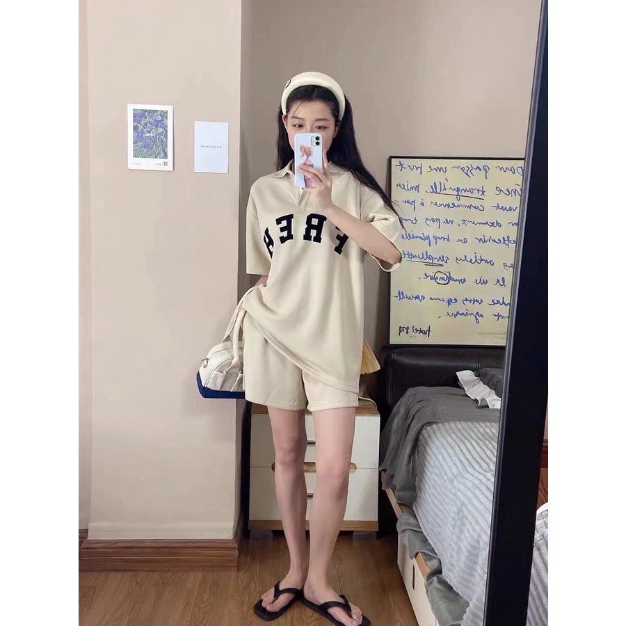 Set Bộ Áo Polo Cổ Bẻ Quần Đùi Short Phong Cách Cá Tính Thể Thao Kiểu Dáng Hàn Quốc Ulzzang