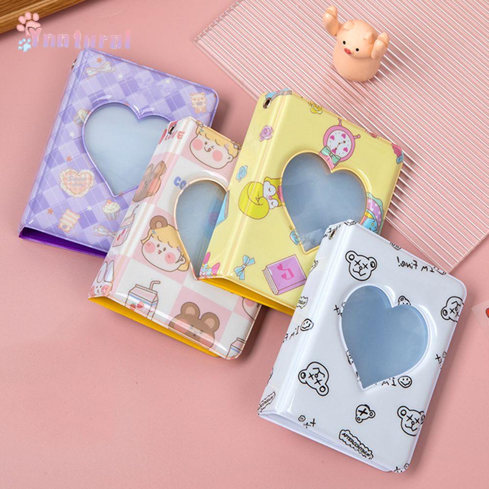 YNATURAL 40 Pocket|3 Inch Mini Photo Album Rainbow Bear Card Holder Photo Storage Photo Card Holder Hollow Picture Case Heart Shape Name Card Book Cartoon Card Binder