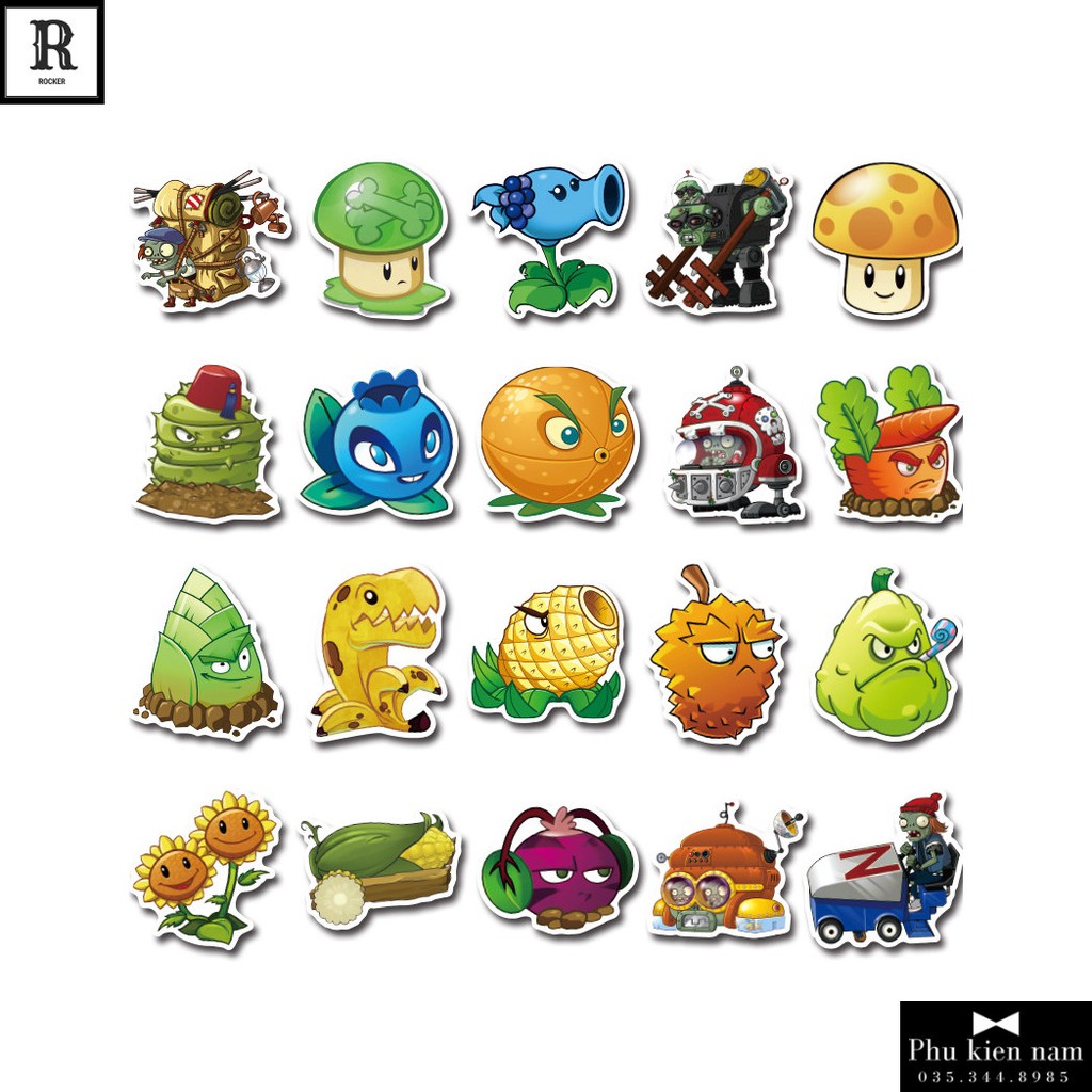Sticker PVC Hoạt Hình Zombie Plants Cả bộ 100 hình ST071