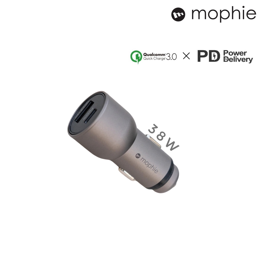 Sạc Ô Tô 38W 2 Cổng Mophie - PD 3.0 20W - QC 3.0 18W - Aluminum - Hàng Chính Hãng - Mới 100%
