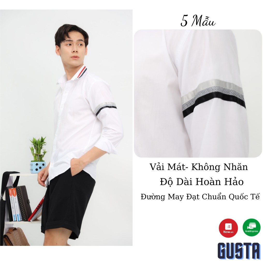 Áo Sơ Mi Nam Đẹp Trơn Tay Dài Cổ Viền Tay Trắng,Áo Sơ Mi Nam Hàn Quốc Kiểu Dáng Trẻ Trung - SM07 - GUSTA
