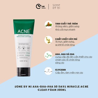 Sữa rửa mặt làm sạch mụn cho da mụn,da dầu acne some by mi aha-bha-pha 30 days miracle acne clear foam 100m skin hub