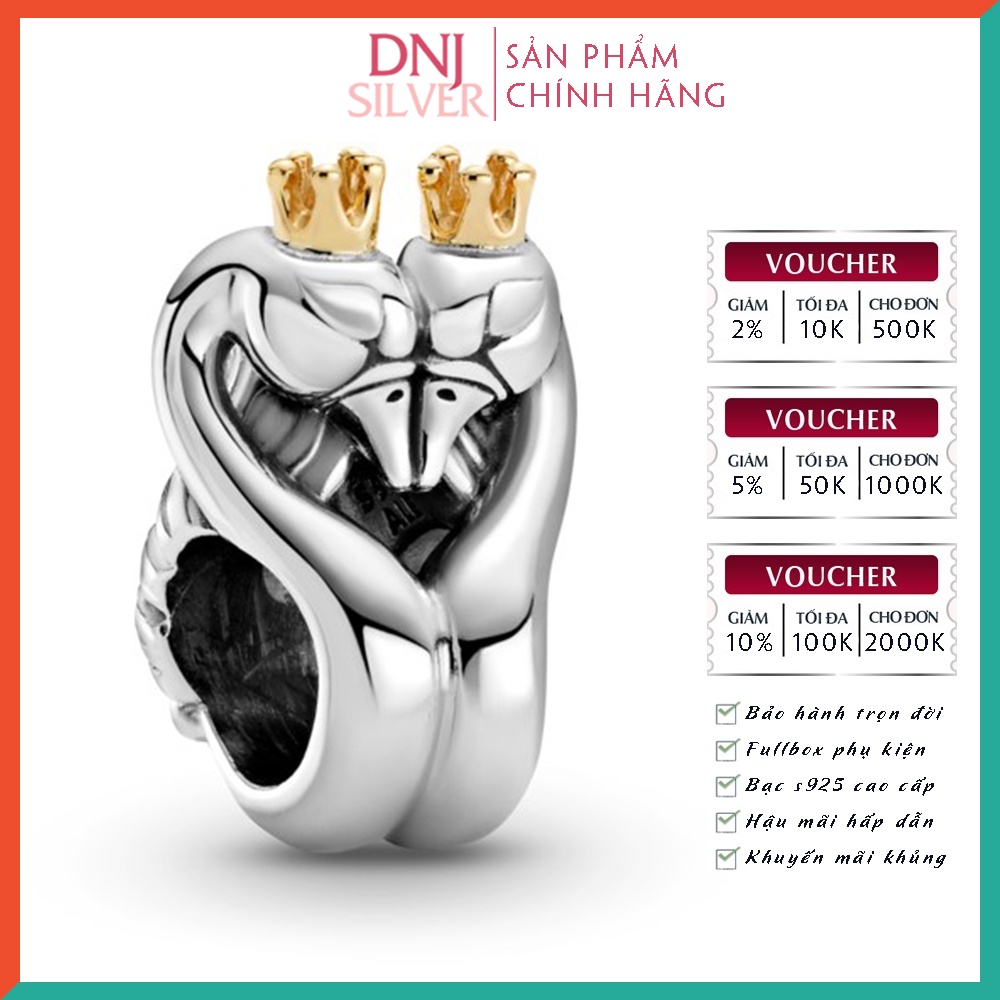 [Hàng cao cấp] Charm bạc 925 cao cấp, hàng chuẩn bạc - Charm Two-tone Swans &amp; Heart thích hợp để mix vòng tay charm