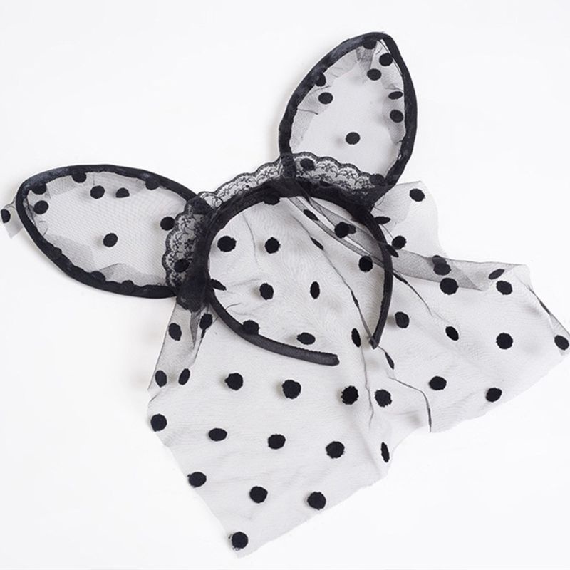 Băng Đô Tai Mèo Họa Tiết Chấm Bi Phối Ren Lưới Hóa Trang Halloween