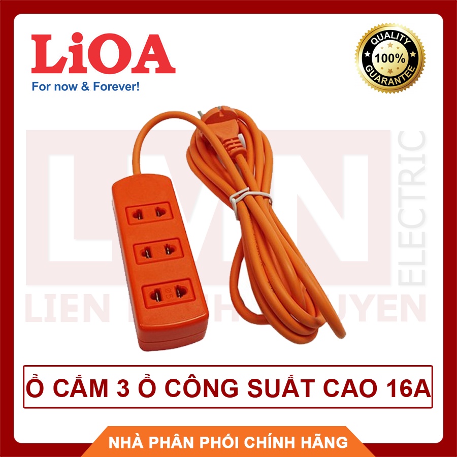 LIOA - Ổ Cắm 3 Ổ Công Suất Cao 16A chịu cùng lúc 3 Nồi Lẩu, dây dài 3 mét, hàng chất lượng cao, BH 12 tháng