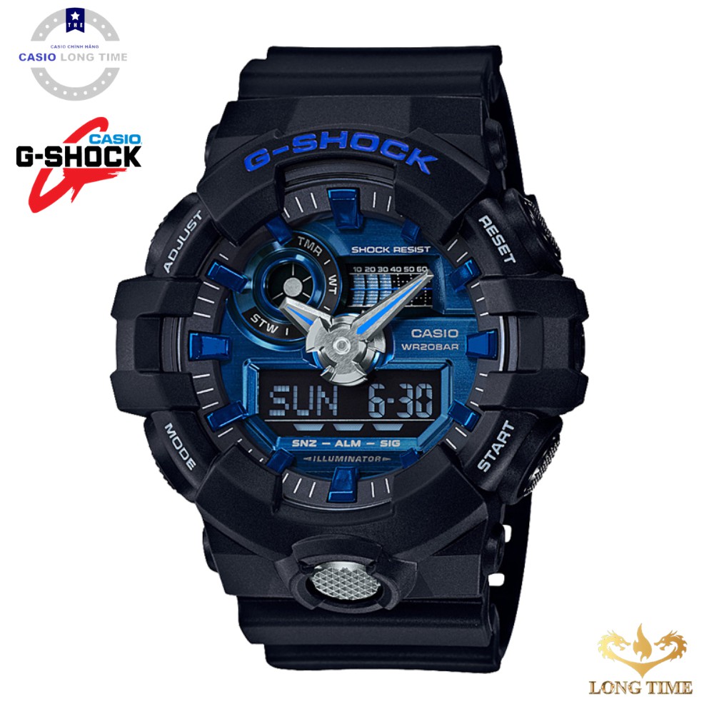 Đồng hồ nam Casio G-SHOCK GA-710-1A2DR Chính hãng - Dây đen mặt xanh - Chống nước 200m- bảo hành quốc tế 12 tháng