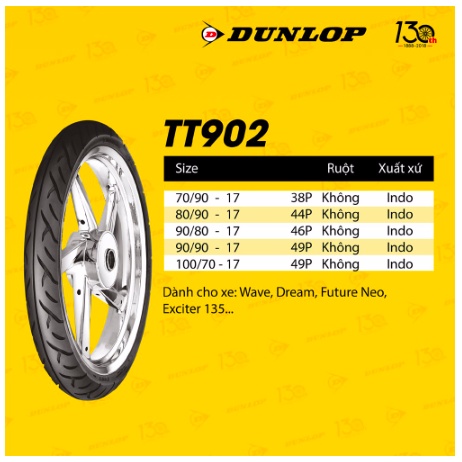 Lốp xe máy Dunlop 90/80-17 TT902, xuất xứ Indo