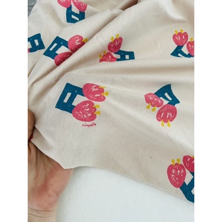 Vải thun cotton 2c Hàn hình hoa