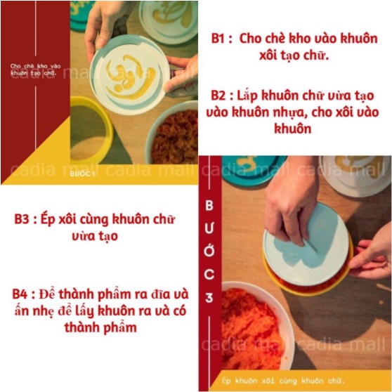 Bộ Khuôn Làm Xôi ,Làm Bánh Chữ Phúc Lộc Thọ,5 Chi Tiết Bằng Chất Liệu Nhựa Chịu Nhiệt Không Gây Hại Đến Sức Khỏe