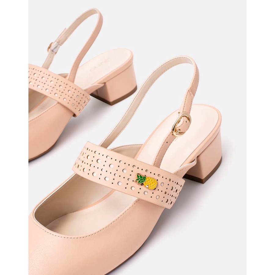 Giày Cao Gót Mũi Vuông 5cm JUNO Da Trơn Quai Lazer Charm Trái Cây Thời Trang CG05118