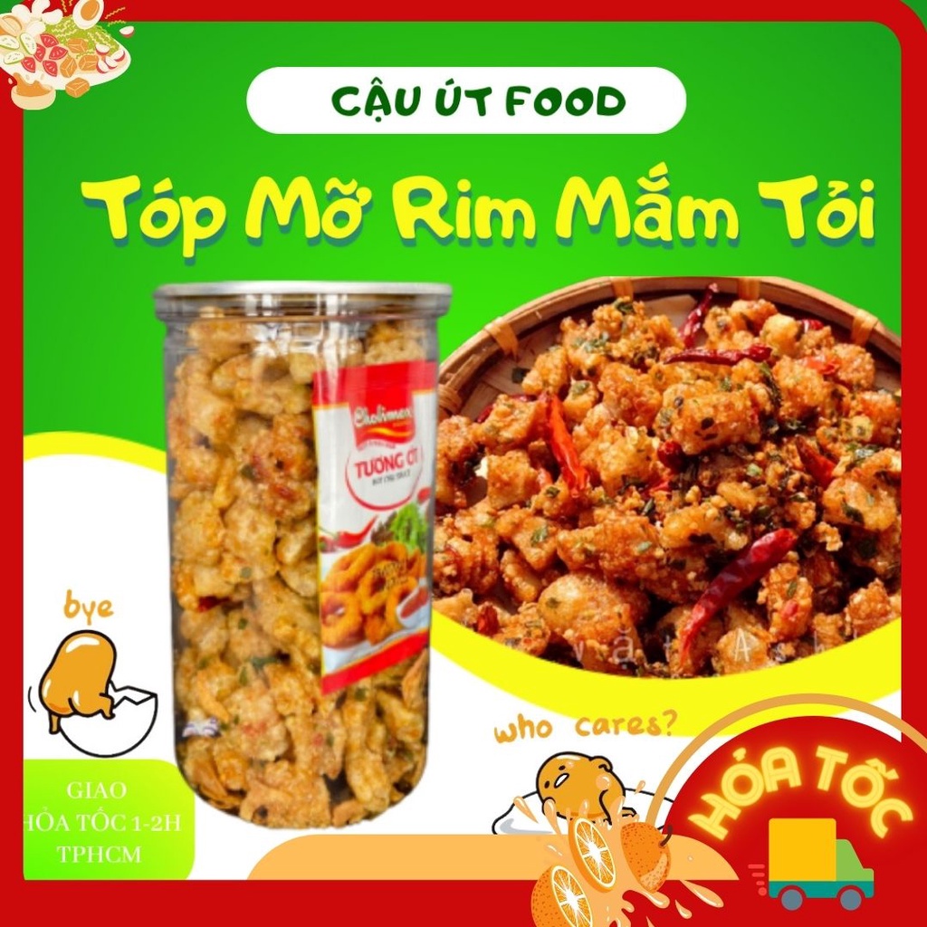 Tóp mỡ mắm tỏi, Tóp mỡ liền da chiên mắm, Đồ ăn vặt Cậu Út Food 250gr