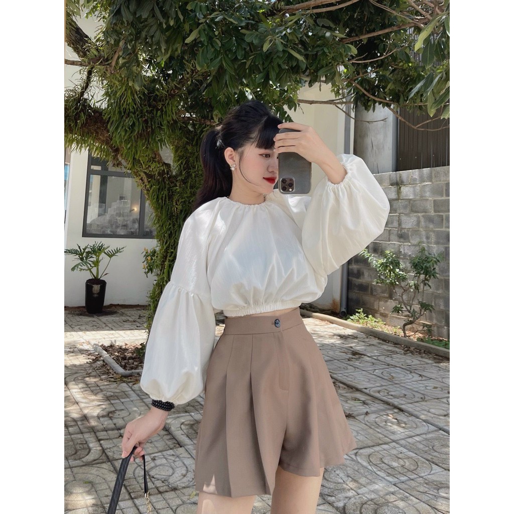 ÁO CROPTOP TAY BỒNG DÀI - CỔ TRÒN [Moment House]