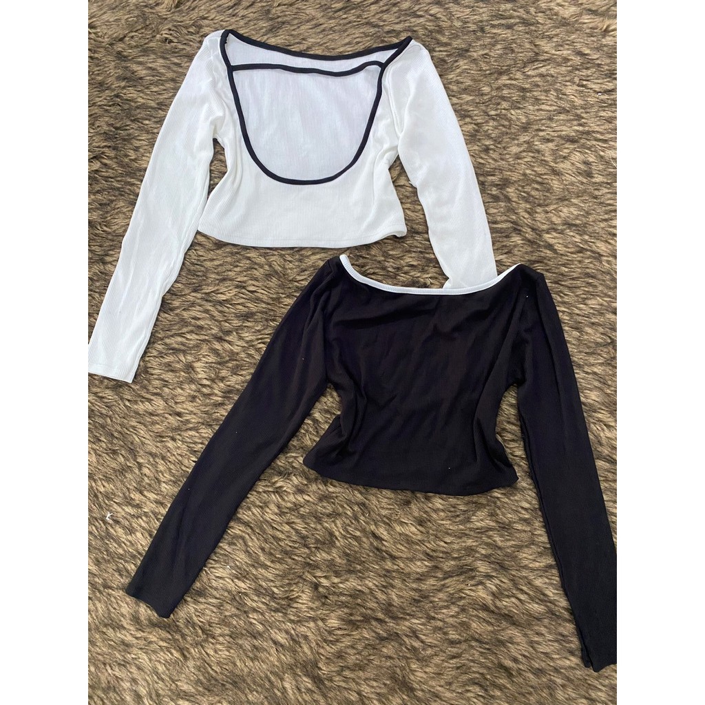 Áo thun body croptop kẻ viền phối dây hở lưng chất vải thun gân len Free Size dưới 53kg dành cho nữ sexy gợi cảm cá tính
