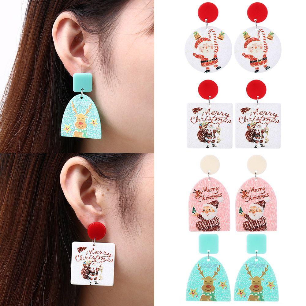 EUCA Bông Tai Bằng Acrylic Hình Hoa Tuyết &amp; Chuông Giáng Sinh Sáng Tạo