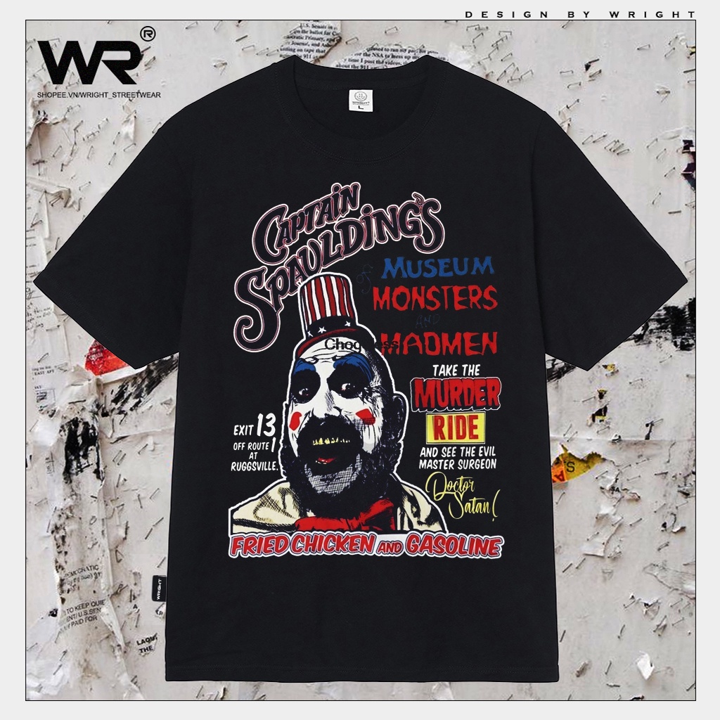 Áo thun Wright Captain Spaulding's Rob Zombie phim kinh dị phong cách streetwear