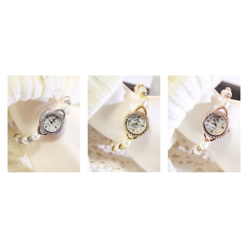Đồng hồ nữ Bee Sister FA0284 dây hạt ngọc trai mặt tròn đính đá thiết kế mới Bán lẻ giá sỉ