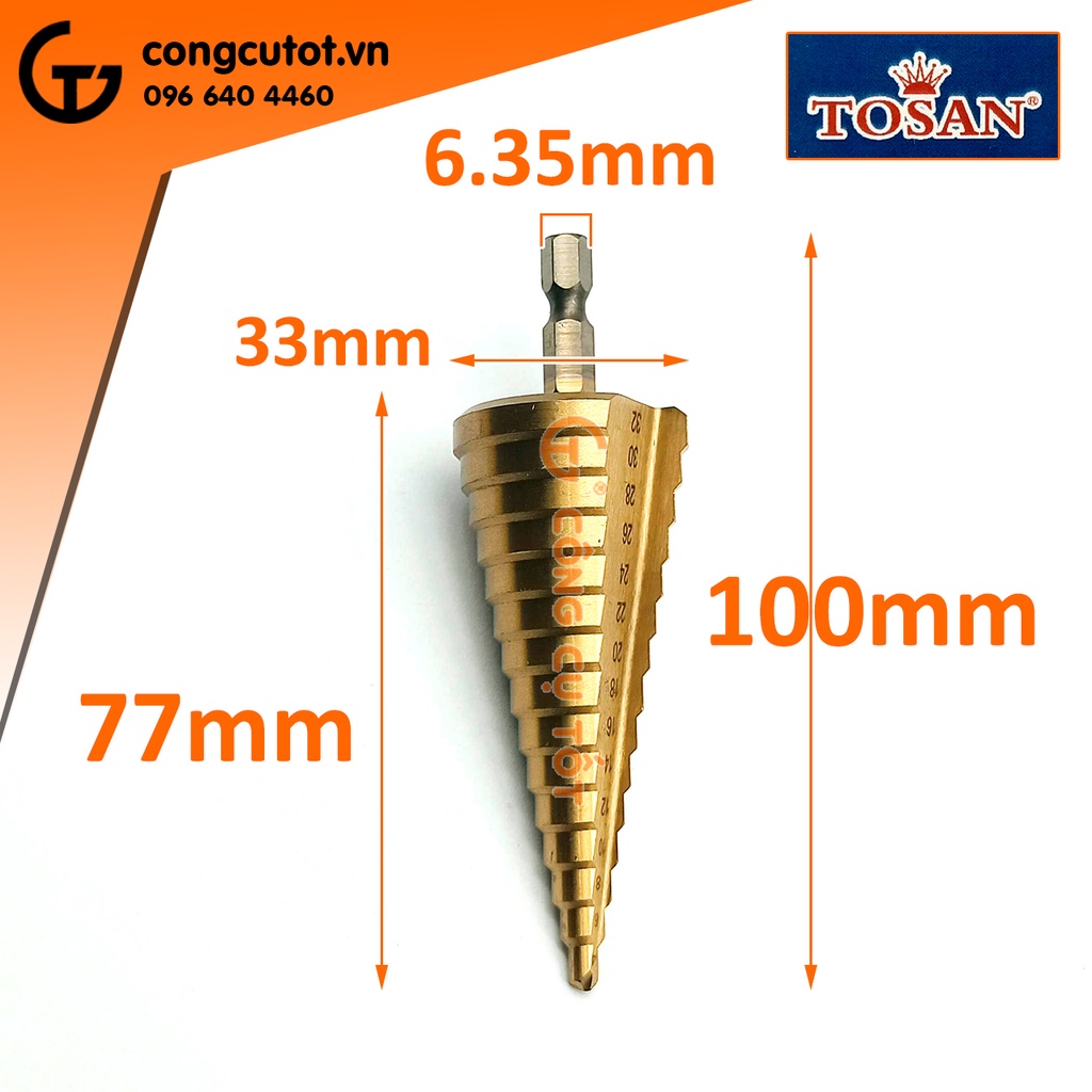 Mũi khoan bước thẳng 4-32mm chuôi lục TOSAN