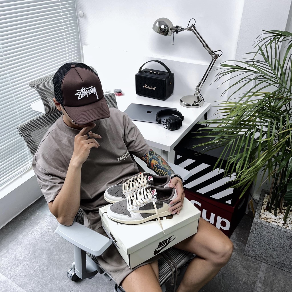 Áo và quần Fear Of God FOG Essentials SS22 Desert Taupe bản cao cấp, Set đồ FOG Essentials in nhung