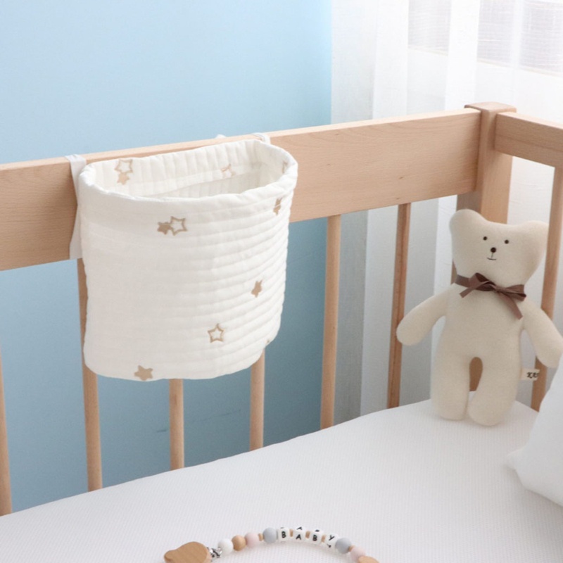 Túi đựng đồ dùng chất liệu cotton mềm kích thước lớn treo cũi em bé