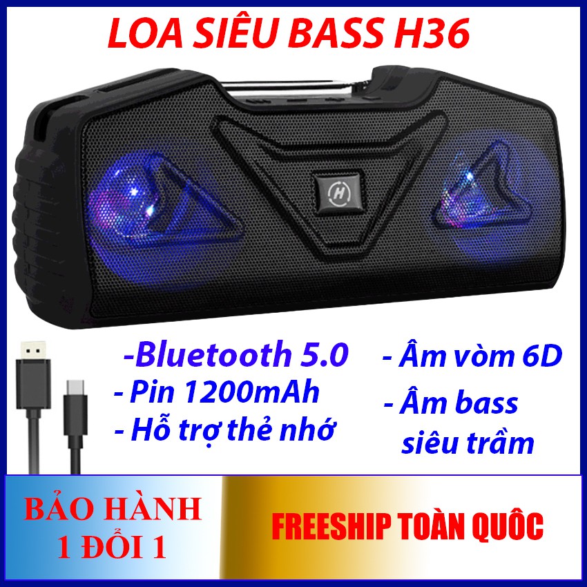 Loa  công suất lớn, bass mạnh, pin trâu, bluetooth 5.0 , âm thanh hifi,  TWS H36, âm thanh hifi