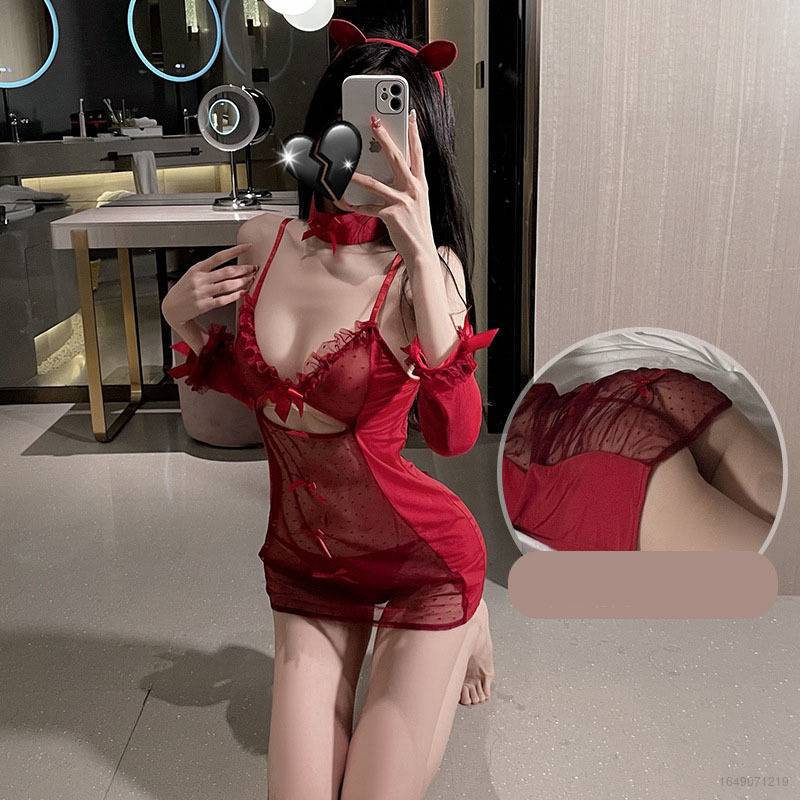 Bộ Đồ Ngủ Phối Ren Lưới Phong Cách Cô Hầu Gái Ngọt Ngào Quyến Rũ Cho Nữ